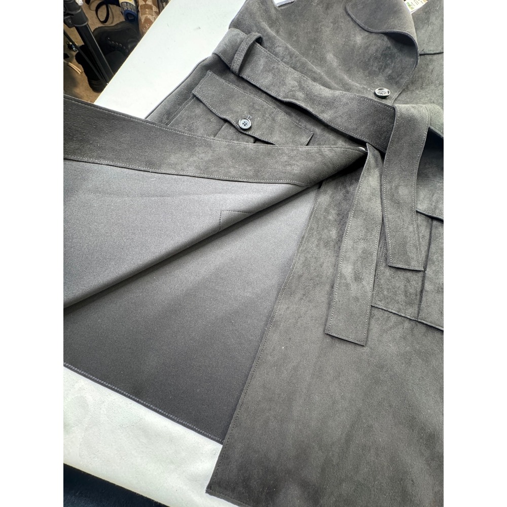 Banana Republic Vegan Suede Trench Vest Black Belted Sleeveless Coat M Western - Picture 9 of 16